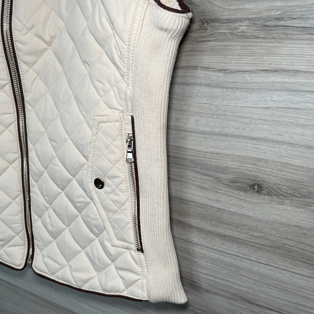 NWT- Active USA Women's Quilted Vest with Suede Piping, Ivory - Picture 2 of 4